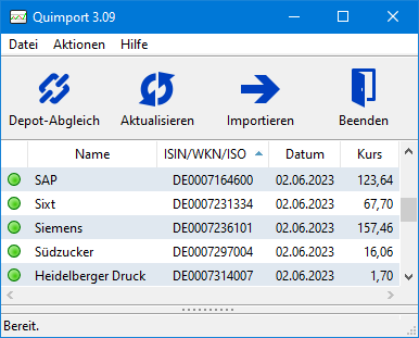 Screenshot vom Programm: Quimport